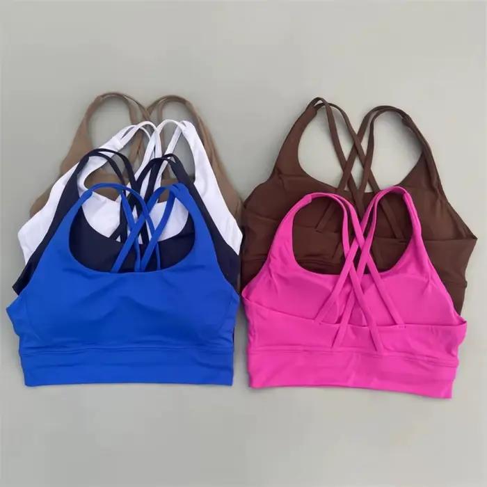 Soutien-gorge de fitness pour femmes dos croisé - Haut sportif antichoc avec coussinets push-up