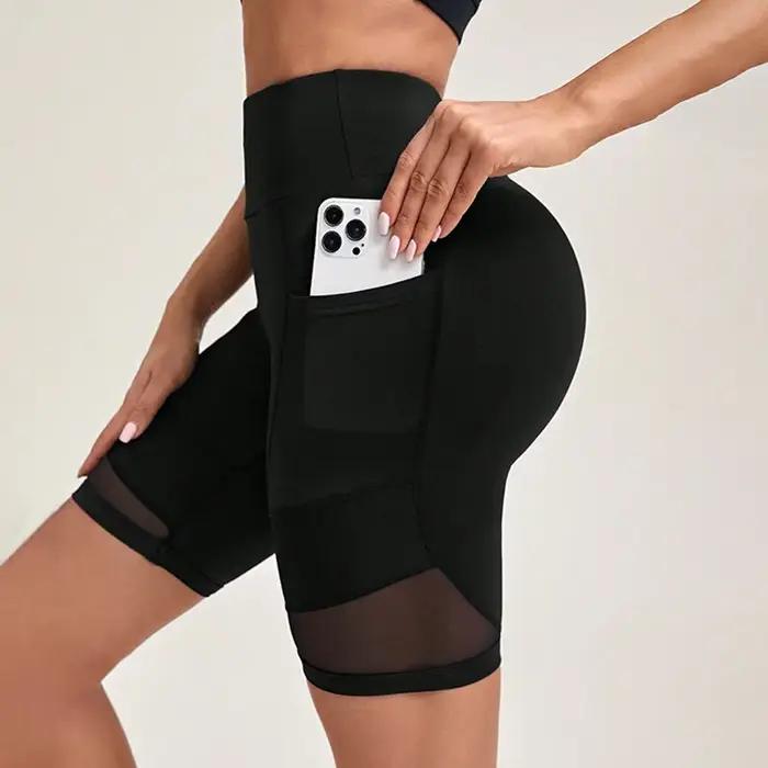 Short de yoga femme maille taille haute avec poches entraînement fitness confortable TUNIControl