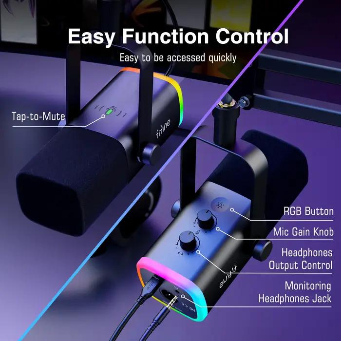 FIFINE-Kit de microphone de jeu XLR/USB, avec prise téléphonique pour sauna/muet/RVB/support de bras