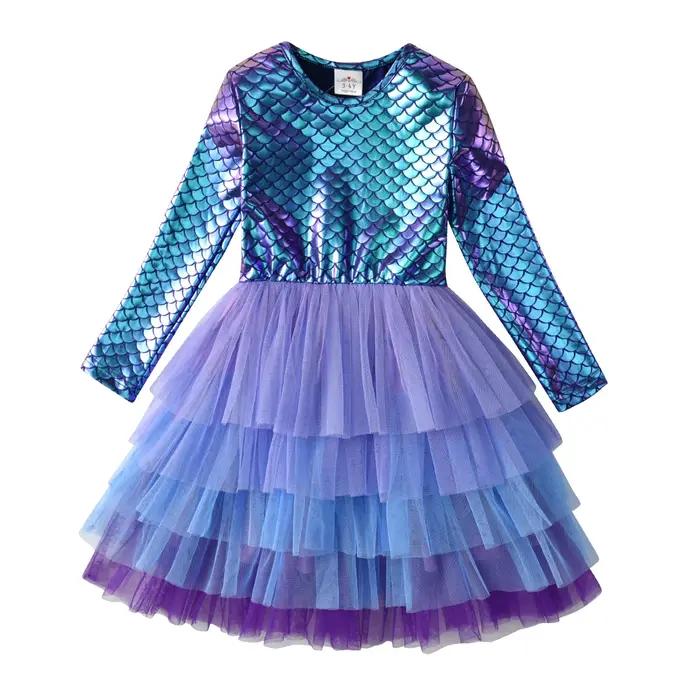 VIKITA filles robe imprimée sirène enfants couches maille Tulle gâteau robe de bal Tutu robes fille