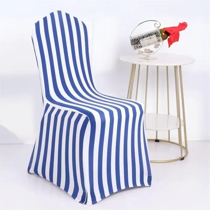Juste de chaise en spandex à rayures rouges, housses de mariage bleu royal et blanc, 6 pièces