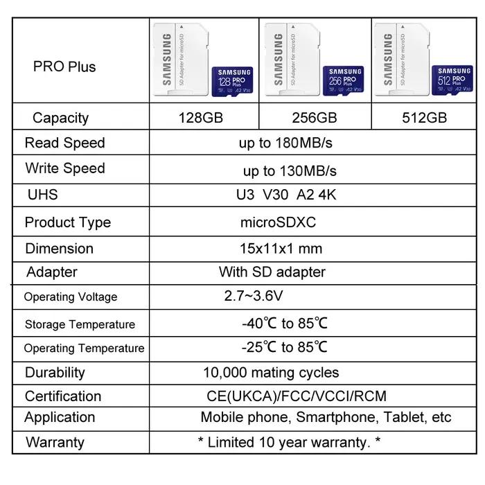 SAMSUNG EVO/PRO Plus carte mémoire 64G A1 carte Micro SD 128G 256G 512G U3 A2 V30 enregistreur de le