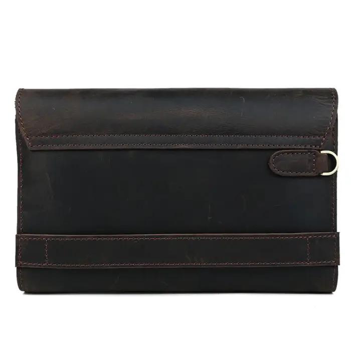 Grand portefeuille en cuir véritable pour homme, pocommuniste de jour, sac à main de style vintage,