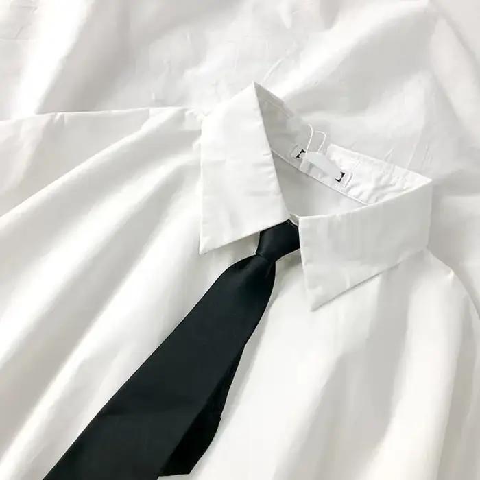 Chemise blanche pour femmes, chemisier à revers à manches courtes avec cravate, mode japonaise pour