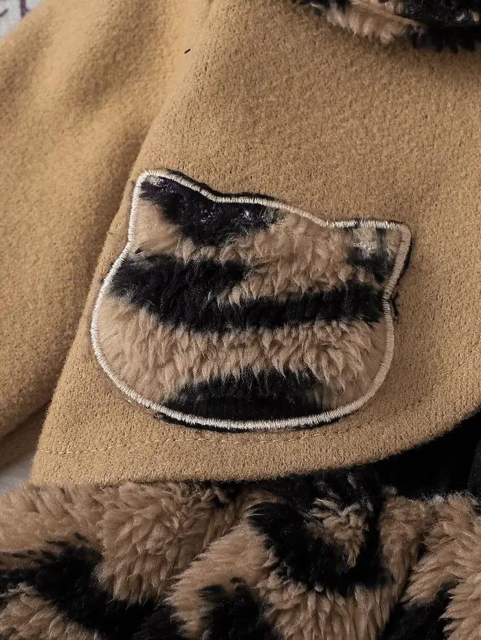 Ensemble robe en peluche à imprimé léopard + manteau court à revers pour bébé fille, ensemble deux p