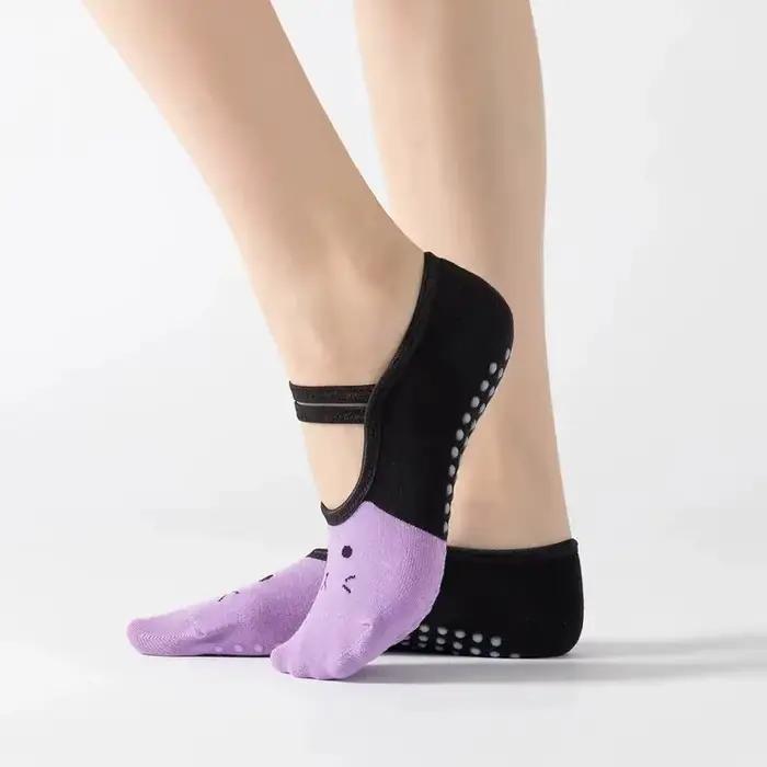 Chaussettes de Yoga antidérapantes pour femmes, mignonnes, dos nu, à bandes, Pilates, danse de Balle