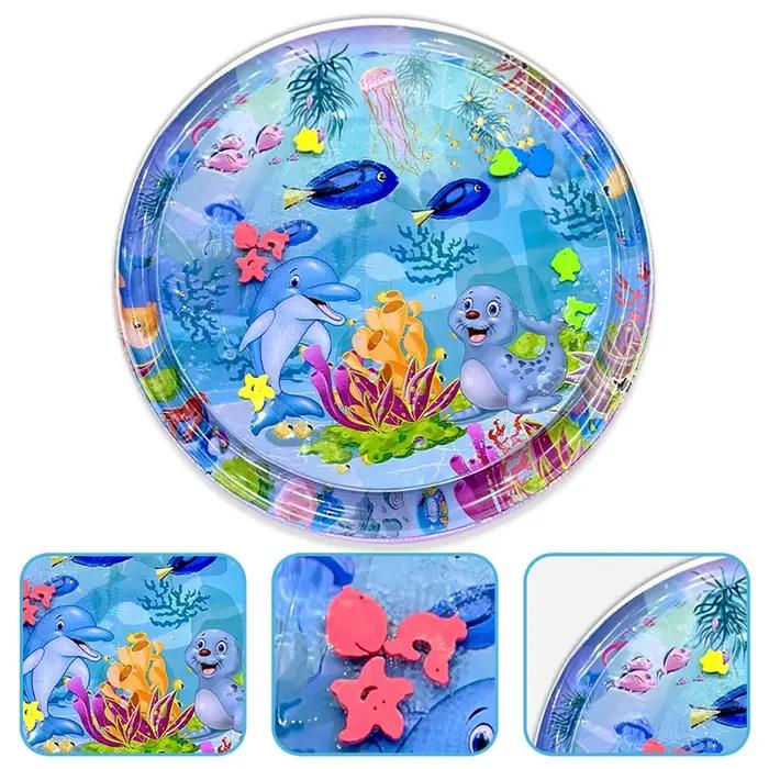Grand tapis d'eau de jeu pour bébé, 100cm, motif de sceau de dauphin, tapis de jeu rond gonflable en