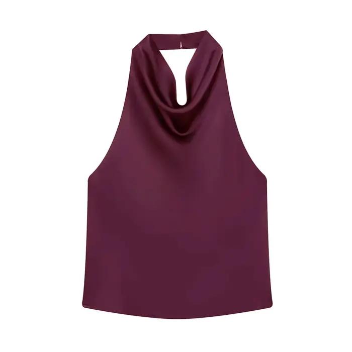 Hauts en satin pour femme, style licou, épaules dénudées, dos nu, sexy, sans bretelles, camisole de