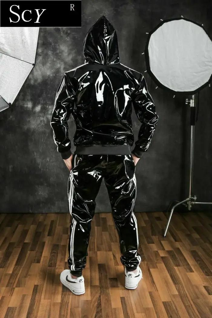Costume à capuche en cuir PU pour hommes et femmes, vêtements de sport de loisirs, costume de joggin