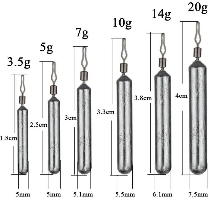 10 pièces plombs de pêche 3.5g 5g 7g 10g 14g 20g plombs de poids de tir de chute accessoires de maté