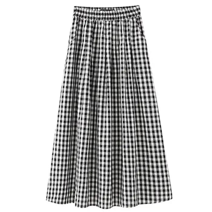 Jupe trapèze à carreaux noir et blanc pour femmes, légère, taille haute, longue, pour Petite, aminci