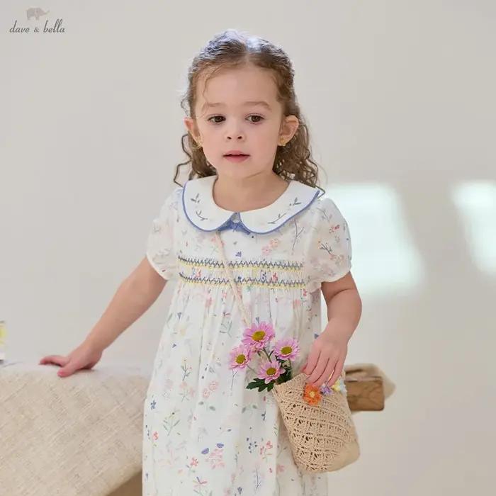 Dave Bella été filles bébé princesse robe charme élégant mignon imprimé fleuri enfants coton robe fê