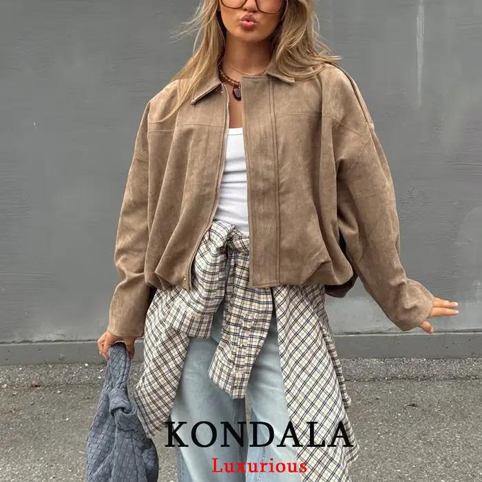 KONDALA décontracté Chic kaki daim Bomber vestes femmes fermeture éclair manches longues surdimensio