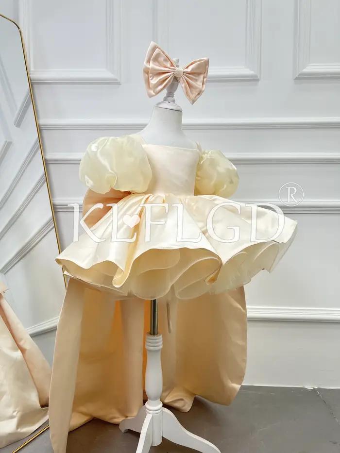 Robe à manches bouffantes pour filles, personnalisée, élégante et exquise, en satin orné, vêtements