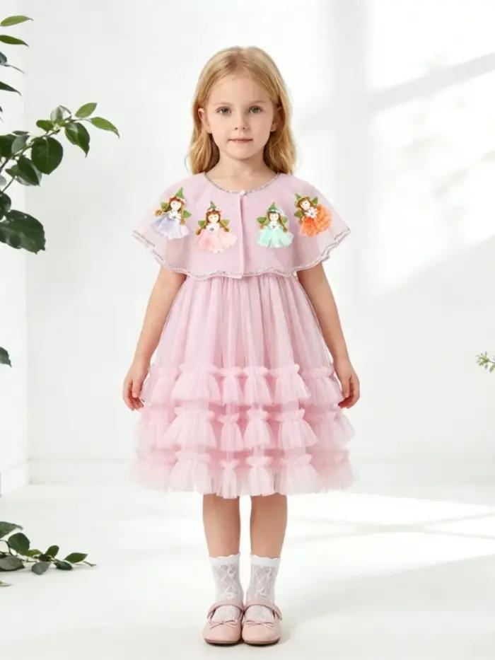 Robes d'été pour filles, robe à bretelles spaghetti avec châle, ensemble de robes pour enfants, robe