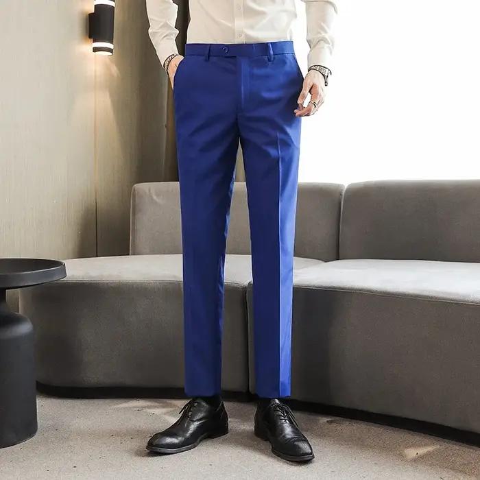 Hommes robe pantalon couleur unie coupe ajustée affaires décontracté bureau mariage formel pantalon