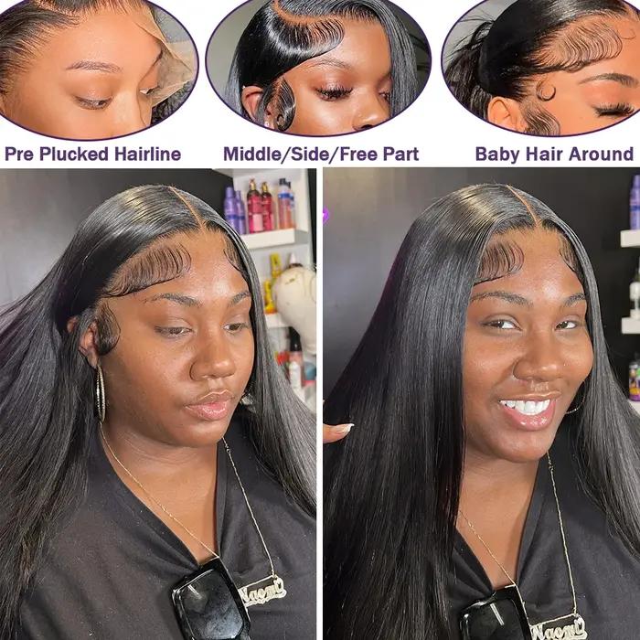 Easy Go-Perruque Lace Front Brésilienne Naturelle Sans Colle, Cheveux Lisses, 13x4, 13x6, 6x4, 5x5,