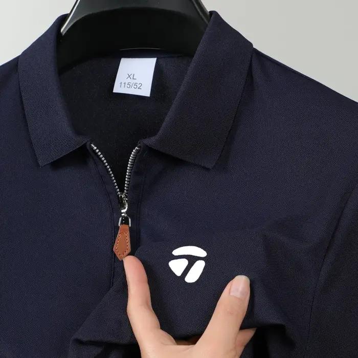 Nouveau T-shirt de golf pour homme, col semi-zippé, manches courtes amincissantes, haut décontracté