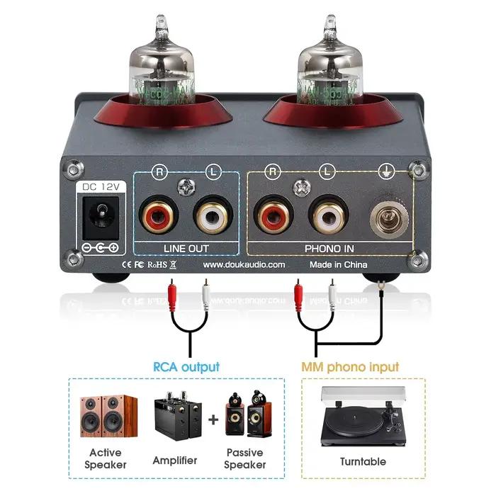 Douk – préampli Audio à Tube sous vide JAN5654, préampli Phono pour platines, téléphone/PC/MP3/TV, A