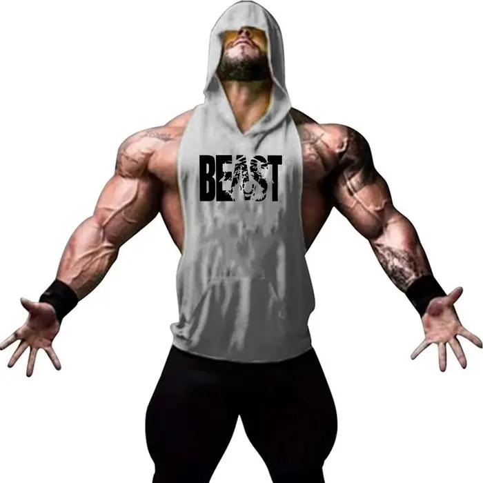 Gilet à capuche confortable hommes sweat décontracté fitness entraînement lettre imprimée mode estivale