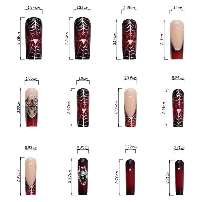 24 pièces français noir presse sur ongles Style Punk 3D araignée crâne conception faux ongles noir r
