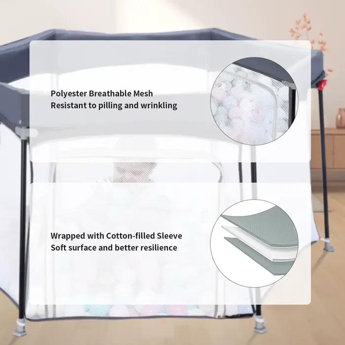 Parc pour bébé pliable hexagonal robuste, parc de jeu de sécurité pour les tout-petits, maille douce