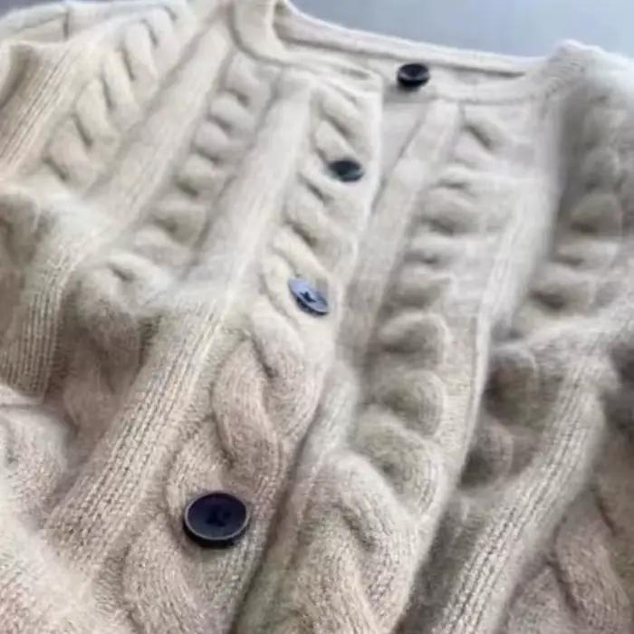 WinvyNee femmes laine mérinos Cardigans pull solide col rond torsion décontracté tricoté hauts hiver