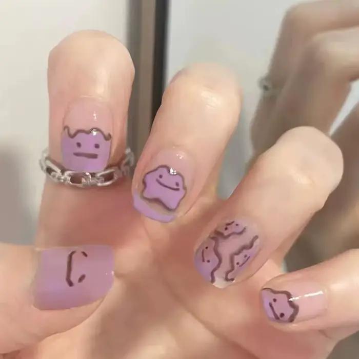 Faux ongles ronds courts, 24 pièces, Design d'ongles œil de chat, paillettes détachables, couleur un
