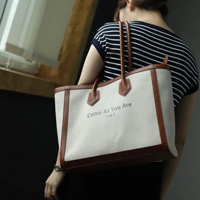 Sac fourre-tout de grande capacité pour femmes, avec compartiment pour ordinateur portable, toile de