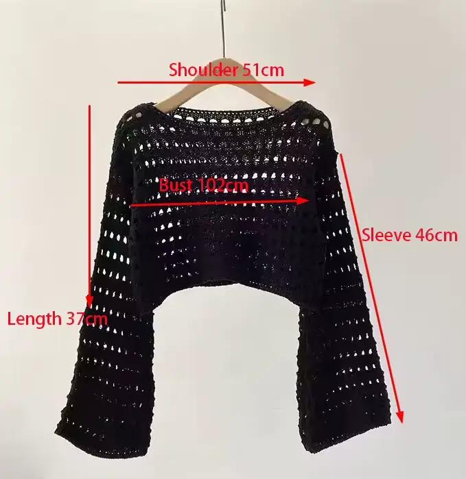 Haut en tricot au Crochet à manches longues pour femmes