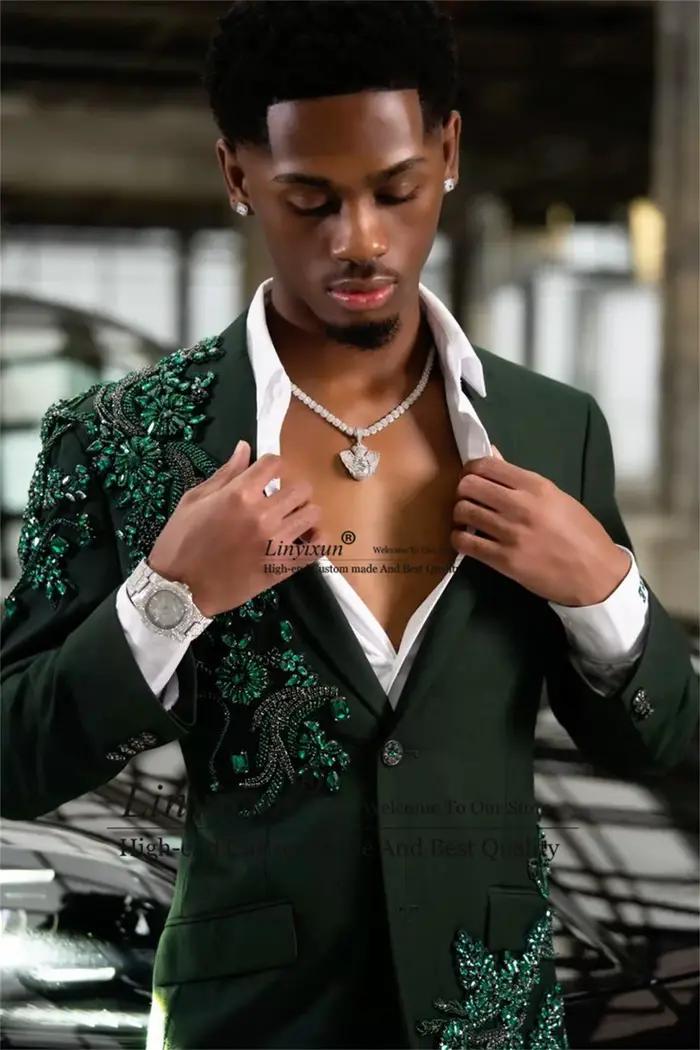 Costume Homme de Luxe avec Appliques Perlées et Diamants, Sur Mesure pour Marié, Blazer et Pantalon