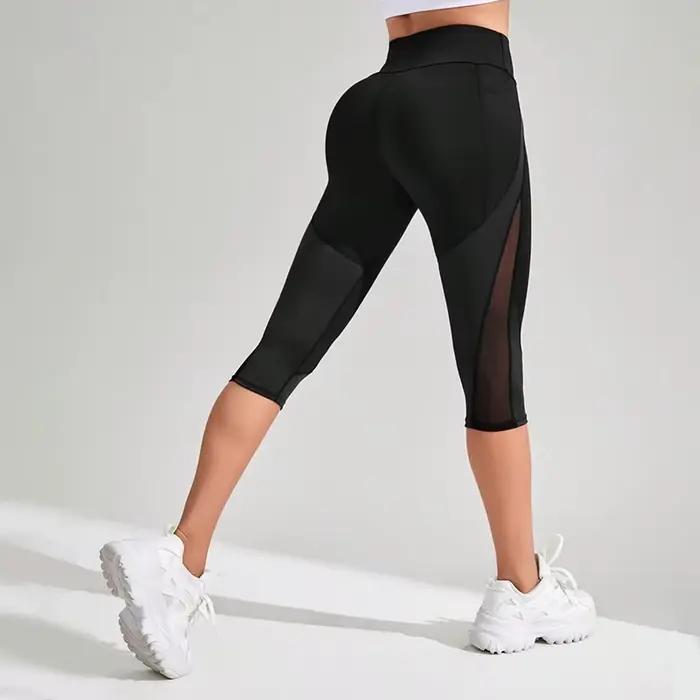 Pantalon yoga maille taille haute femme - Capri training avec poches tuniControl