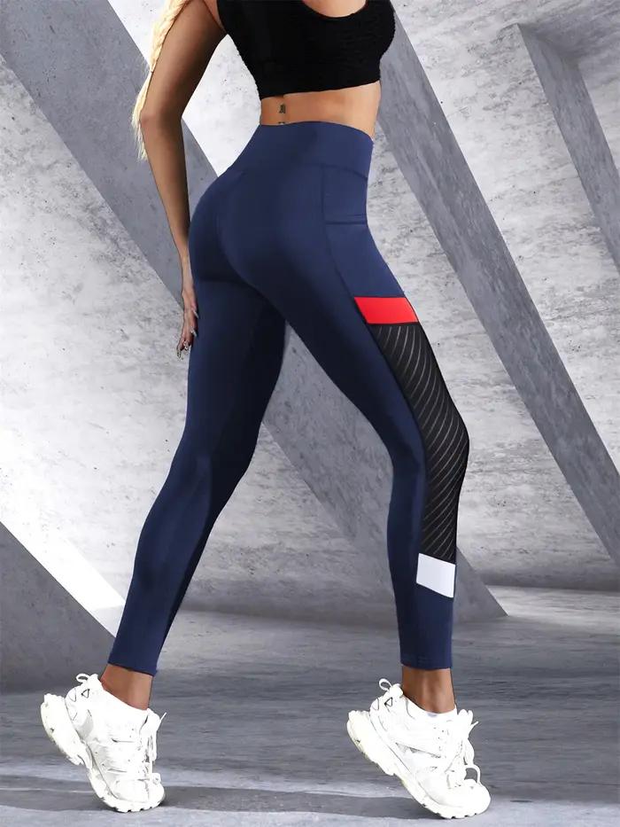 Pantalon de Yoga taille haute en maille colorée avec poches latérales, Leggings pour femmes, contrôl