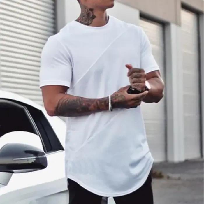 T-shirts de course unis hommes décontracté coton Patchwork maille chemises Sumemr vêtements de sport