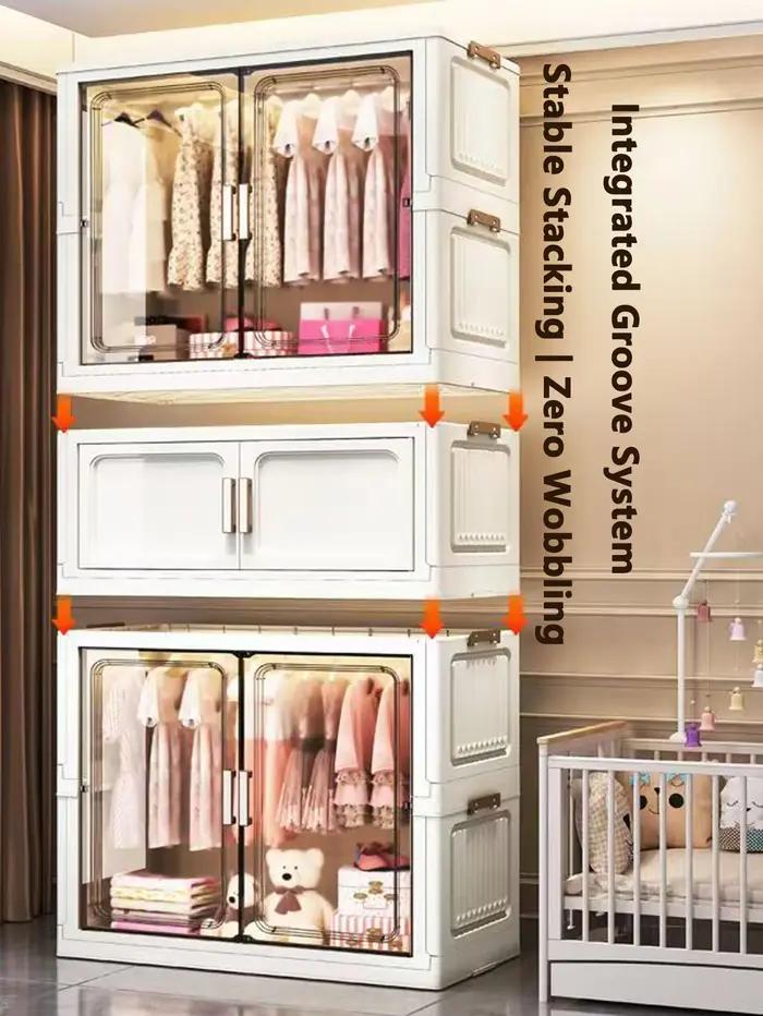 Armoire de rangement pliante multifonctionnelle avec portes blanc/noir/gris pour organisateur de sal