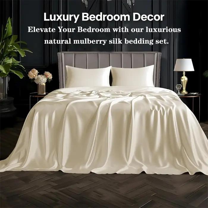Parure de lit en soie de mûrier de luxe, 100% soie naturelle, comprenant housse de couette, drap et