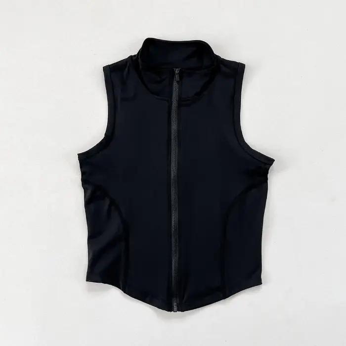 Yoga pour femmes, fitness, vêtements de sport, col montant sans manches, gilet d'exercice à fermetur