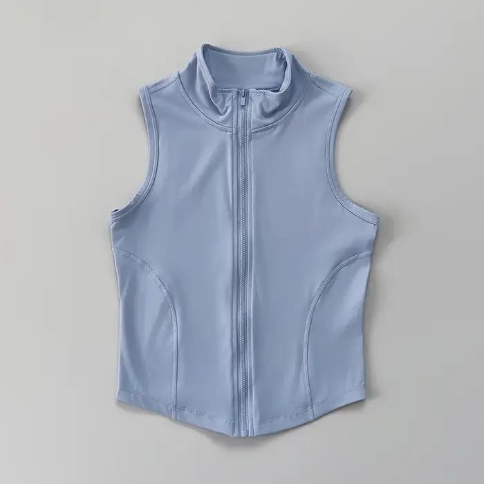 Yoga pour femmes, fitness, vêtements de sport, col montant sans manches, gilet d'exercice à fermetur