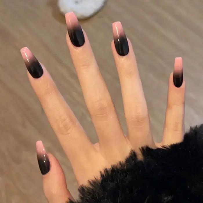 Ensemble de faux ongles noirs brillants, 24 pièces, pointes à pression, couleur unie, longs Stiletto
