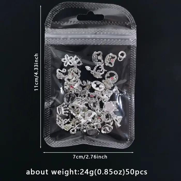 Breloques pour ongles en métal, nœud papillon/couronne en argent 3D, avec pendentif pompon, papillon