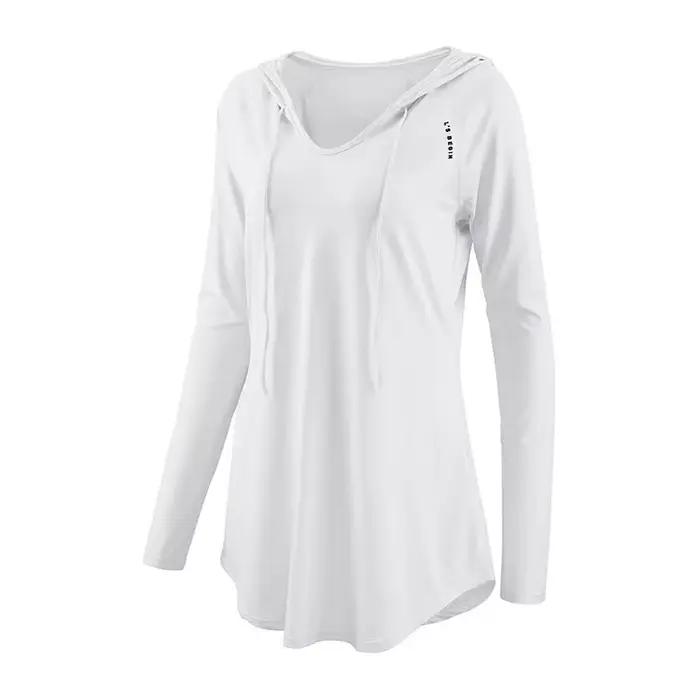 Chemise sport femme manches longues capuche séchage rapide pour yoga et running - Haut fitness