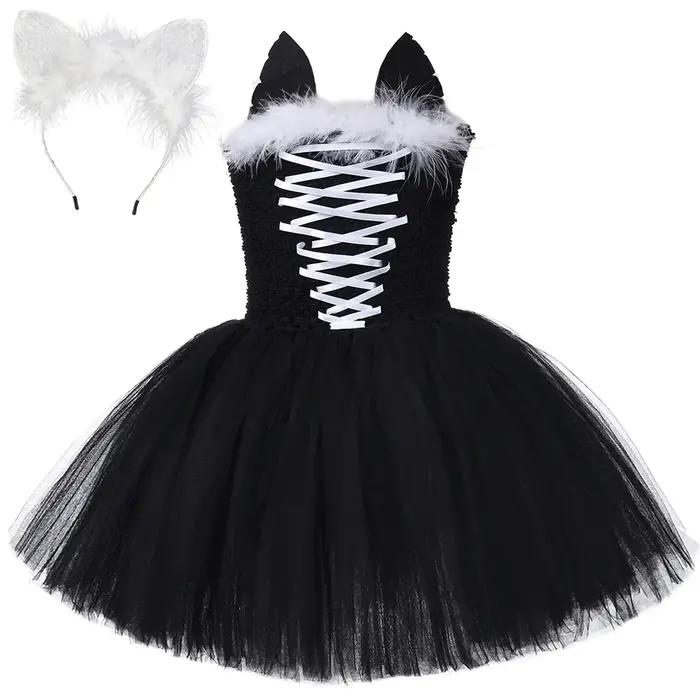 Robe tutu chat noir pour filles, costumes de carnaval et d'Halloween pour enfants, déguisement anima