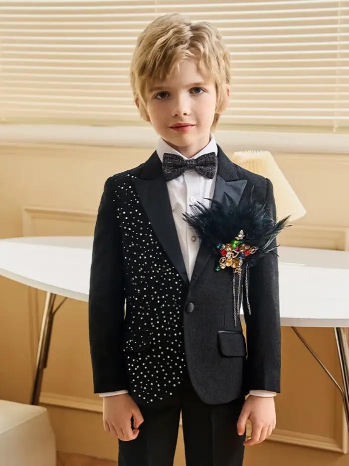 Txjojn – costumes 3 pièces en perles pour garçons, veste et pantalon avec nœud papillon, vêtements d