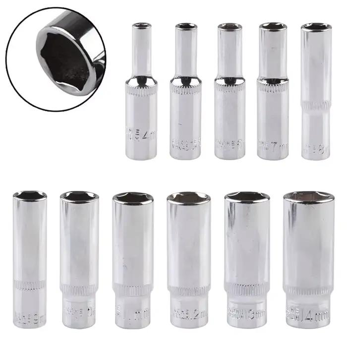 Adaptateur de douille profonde de 4 à 14mm, clé à douille hexagonale de 1/4 pouces, outil à cliquet,
