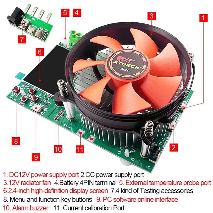 Testeur de capacité de batterie 150W à 4 fils, écran couleur TFT de 2.4 pouces, Type CNC, testeur de