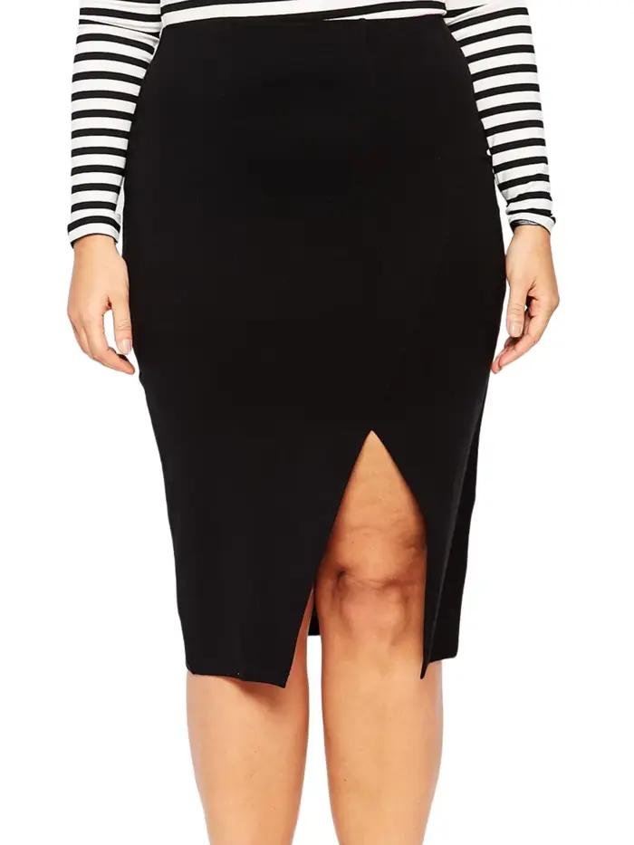 Jupe taille élastique pour femmes grandes tailles élégante noir midi sexy jupe portefeuille confortable grandes occasions formelles ou informelles