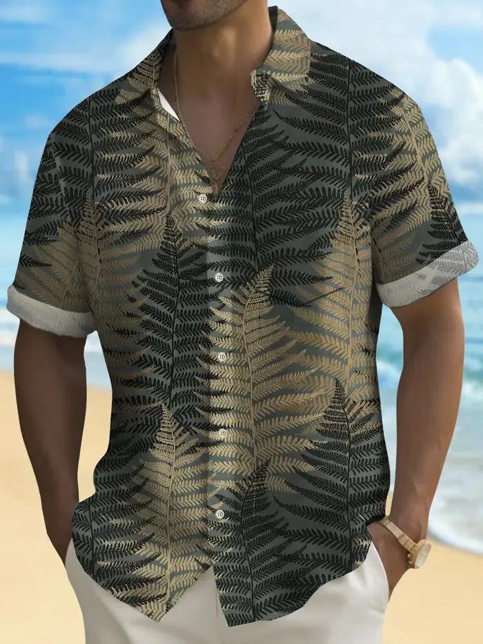 Chemise homme manches courtes hawaïenne bleu palmier imprimé bouton chemise été plage chemise Campin