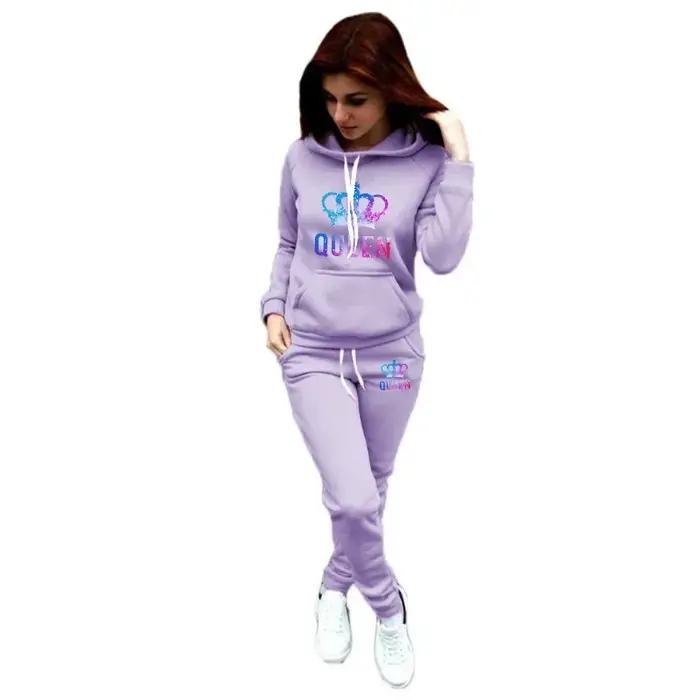 Nouvel ensemble de survêtement décontracté pour femme 2026 – Sweat à capuche imprimé et pantalon 2 p