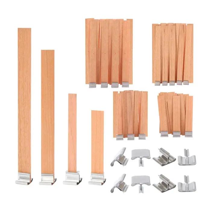 Ensemble de mèches de bougie en bois sans fumée avec base à clip, pot de paraffine bricolage, fourni