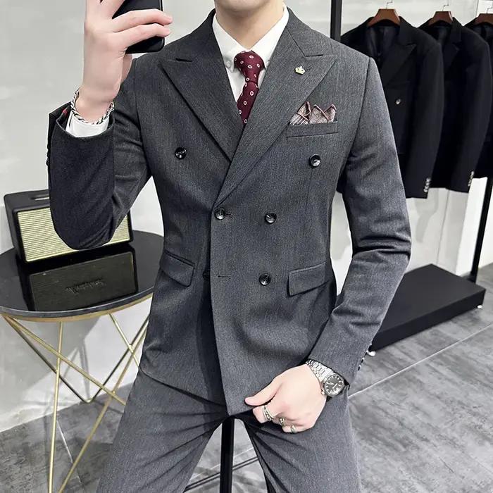 Blazer croisé imbibé pour homme, veste et pantalon, robe de mariée du marié, affaires formelles, bur